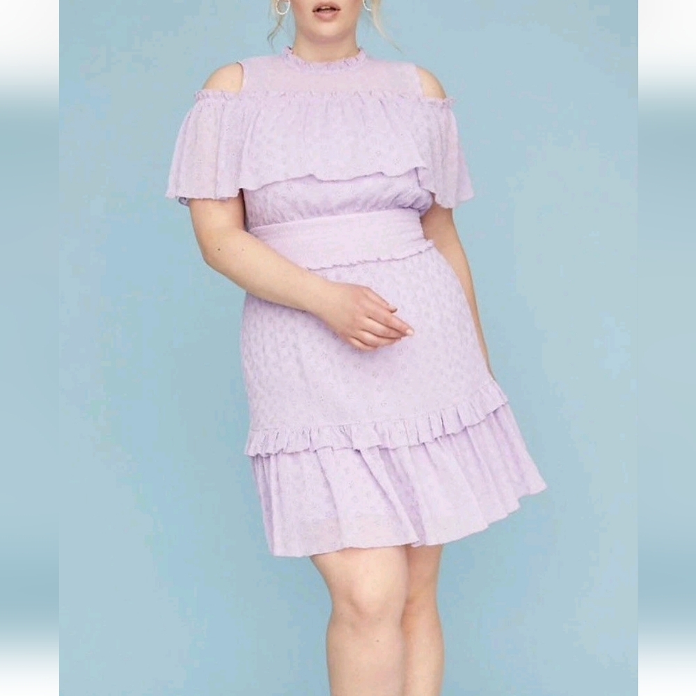 16 NWT Lane Bryant Purple Eyelet Lace Smocked Fit & Flare Dress